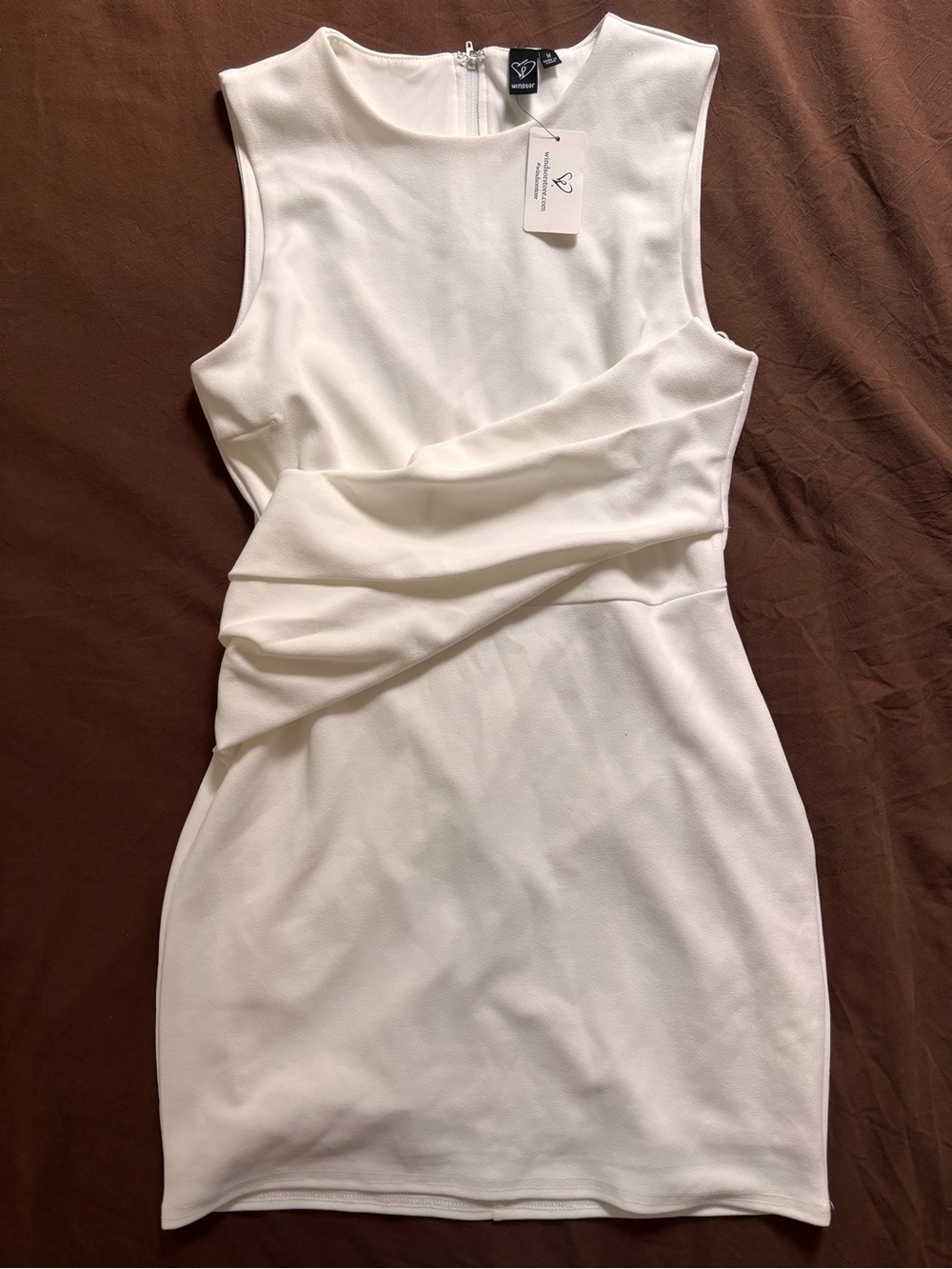 Windsor White Sleeveless Ruched Waist Mini Dress
